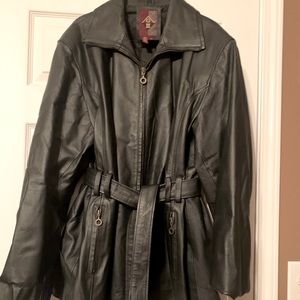 Black Leather Coat with Belt